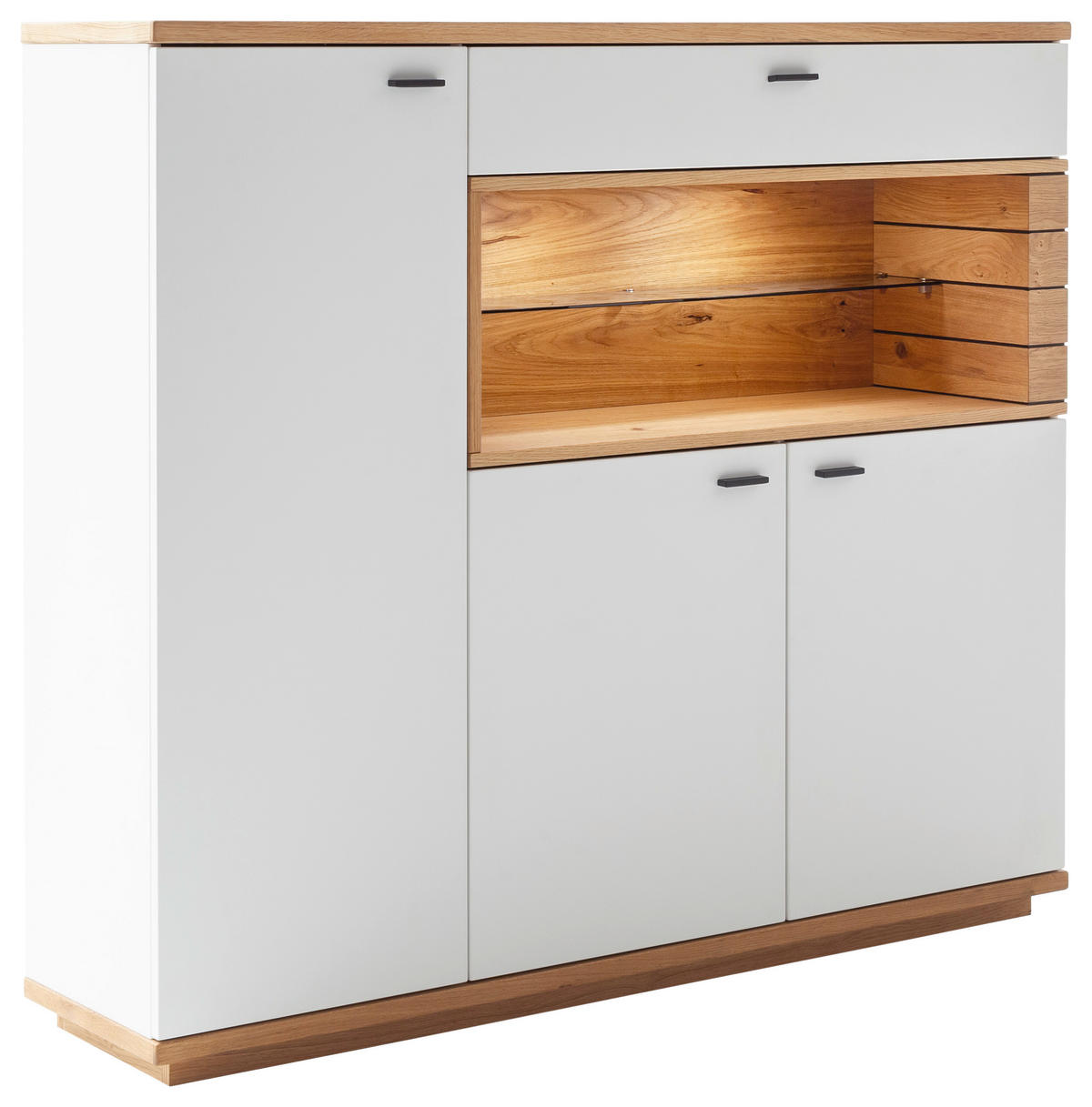 HIGHBOARD Weiß, Wildeiche  150/133/37 cm  - Wildeiche/Anthrazit, Design, Glas/Holz (150/133/37cm) - Novel