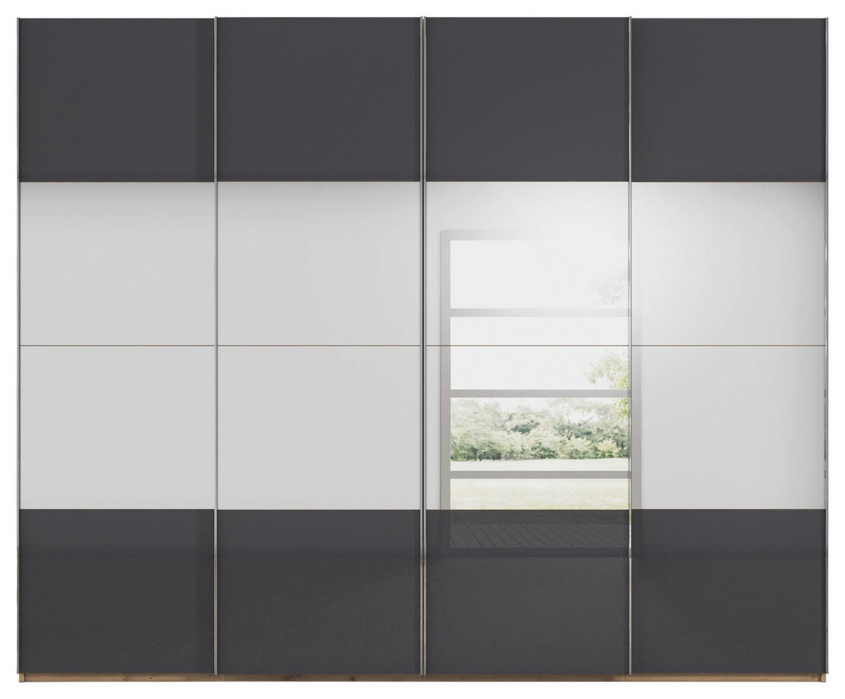 SCHWEBETÜRENSCHRANK 271/235/68 cm 4-türig Schwarz, Eiche Artisan  - Chromfarben/Schwarz, Design, Glas/Holzwerkstoff (271/235/68cm) - Novel