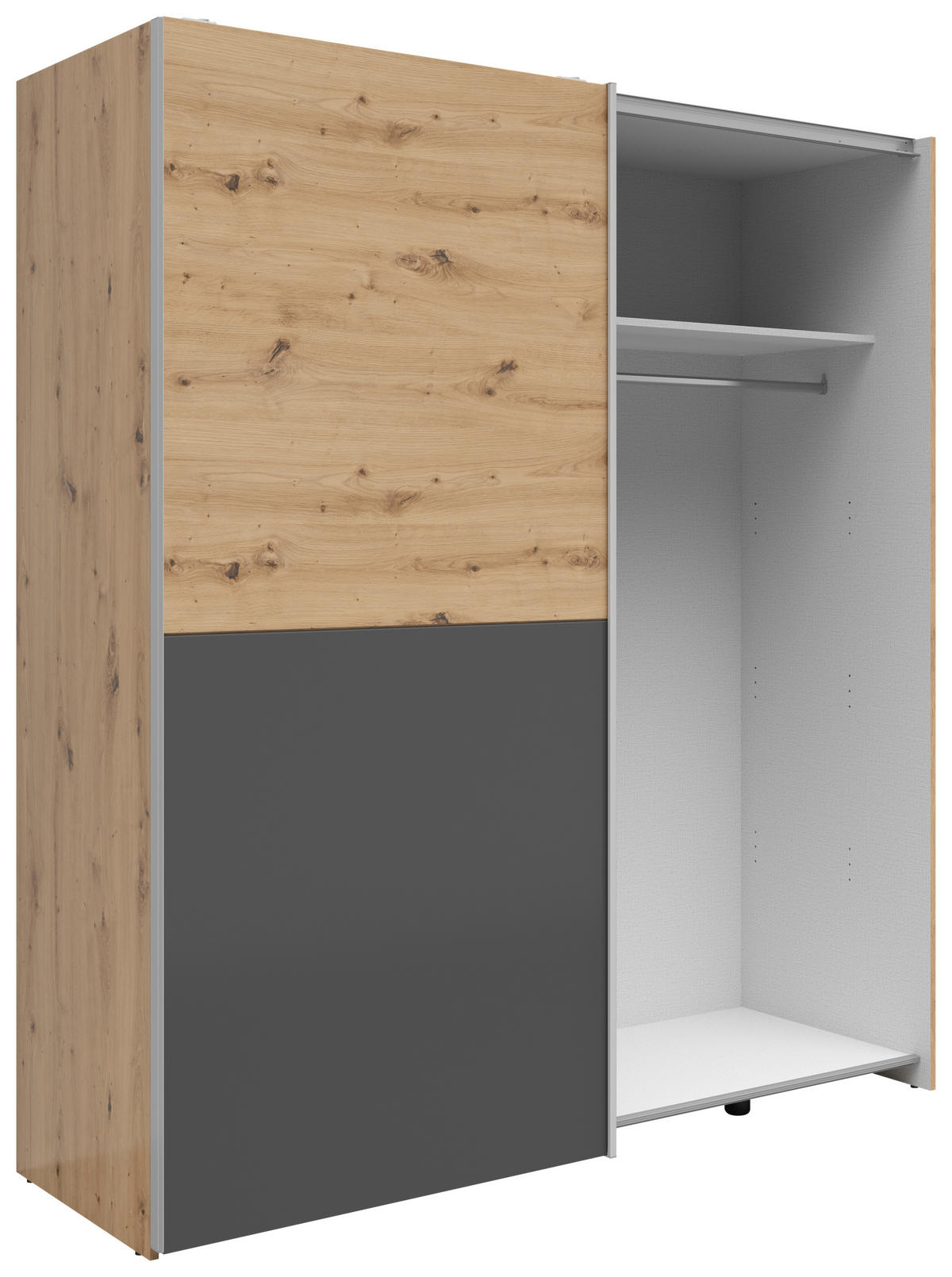 SCHWEBETÜRENSCHRANK 170/191/59 cm 2-türig Weiß, Eichefarben, Eiche Artisan  - Eichefarben/Silberfarben, Basics, Holzwerkstoff/Kunststoff (170/191/59cm) - Boxxx