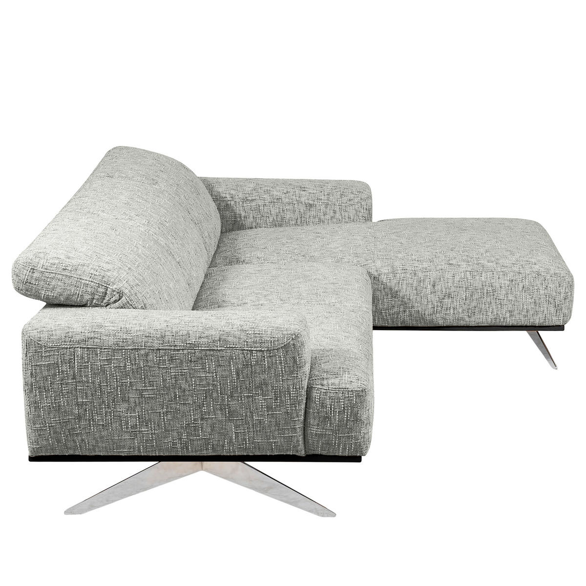ECKSOFA PORTLAND in Struktur Grau Kopfteilverstellung  295/187 cm  - Chromfarben/Grau, Design, Holz/Textil (295/187cm) - Livetastic