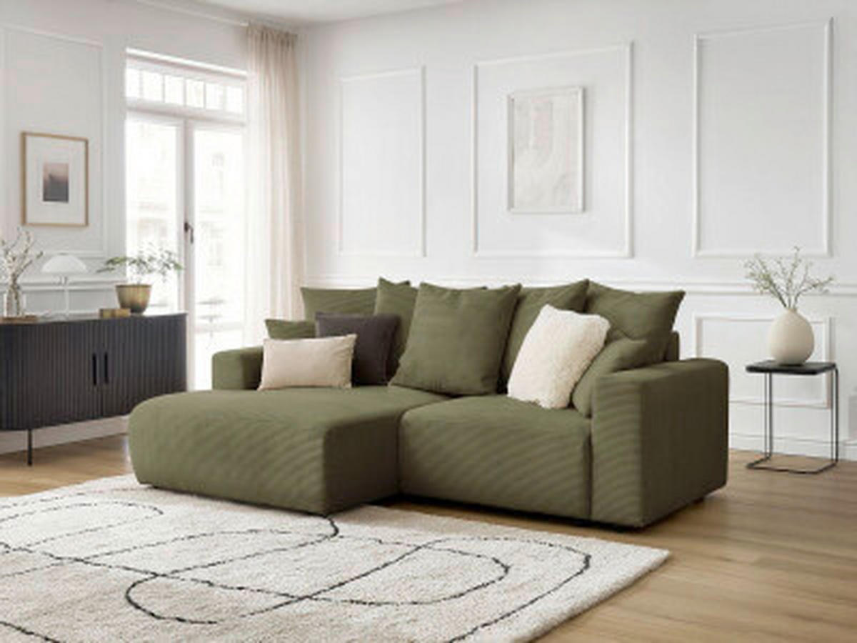 ECKSOFA Ottomane links  ATILLA Hellgrün Cord  - Schwarz/Hellgrün, MODERN, Kunststoff/Textil (149/244cm)