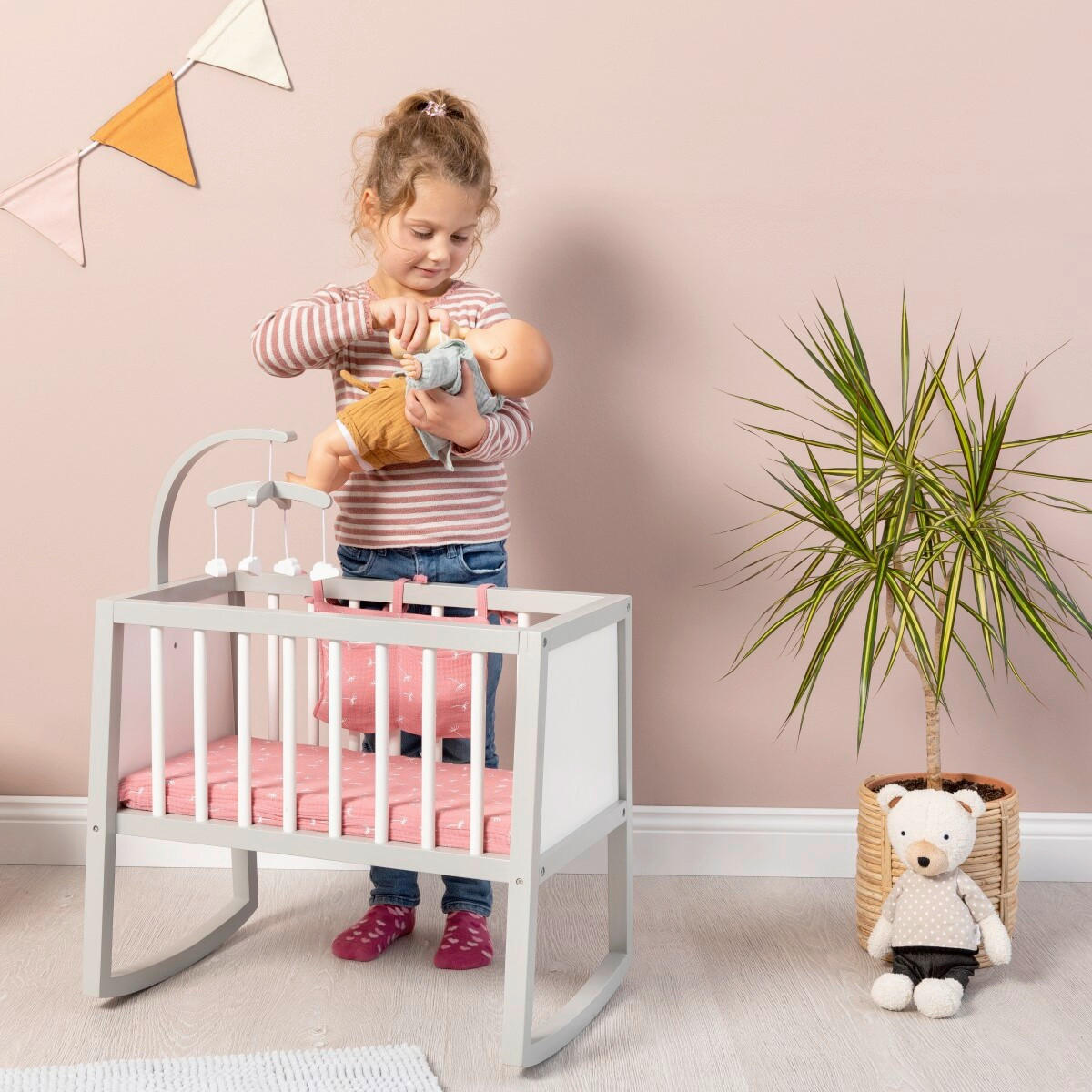 PUPPENWIEGE VIOLA  - Altrosa/Weiß, Basics, Holz/Holzwerkstoff (56/39/70cm) - MUSTERKIND