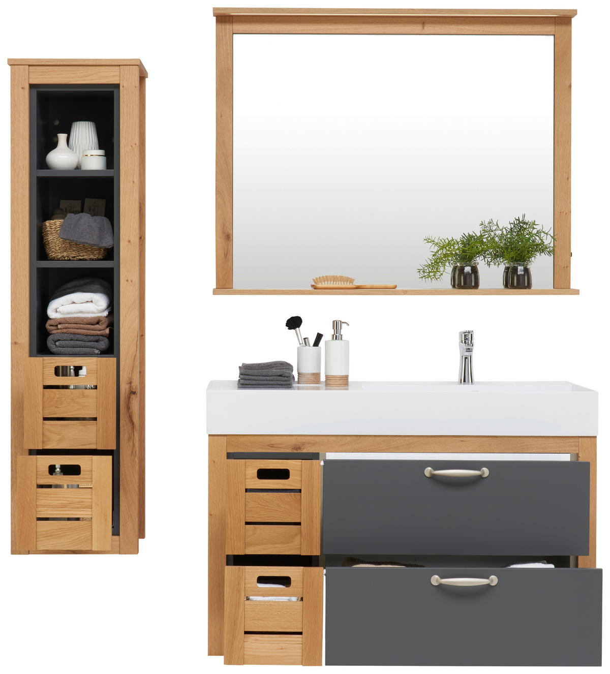 BADEZIMMER  in 105 cm  - Eichefarben/Anthrazit, MODERN, Glas/Holz (105cm) - Landscape