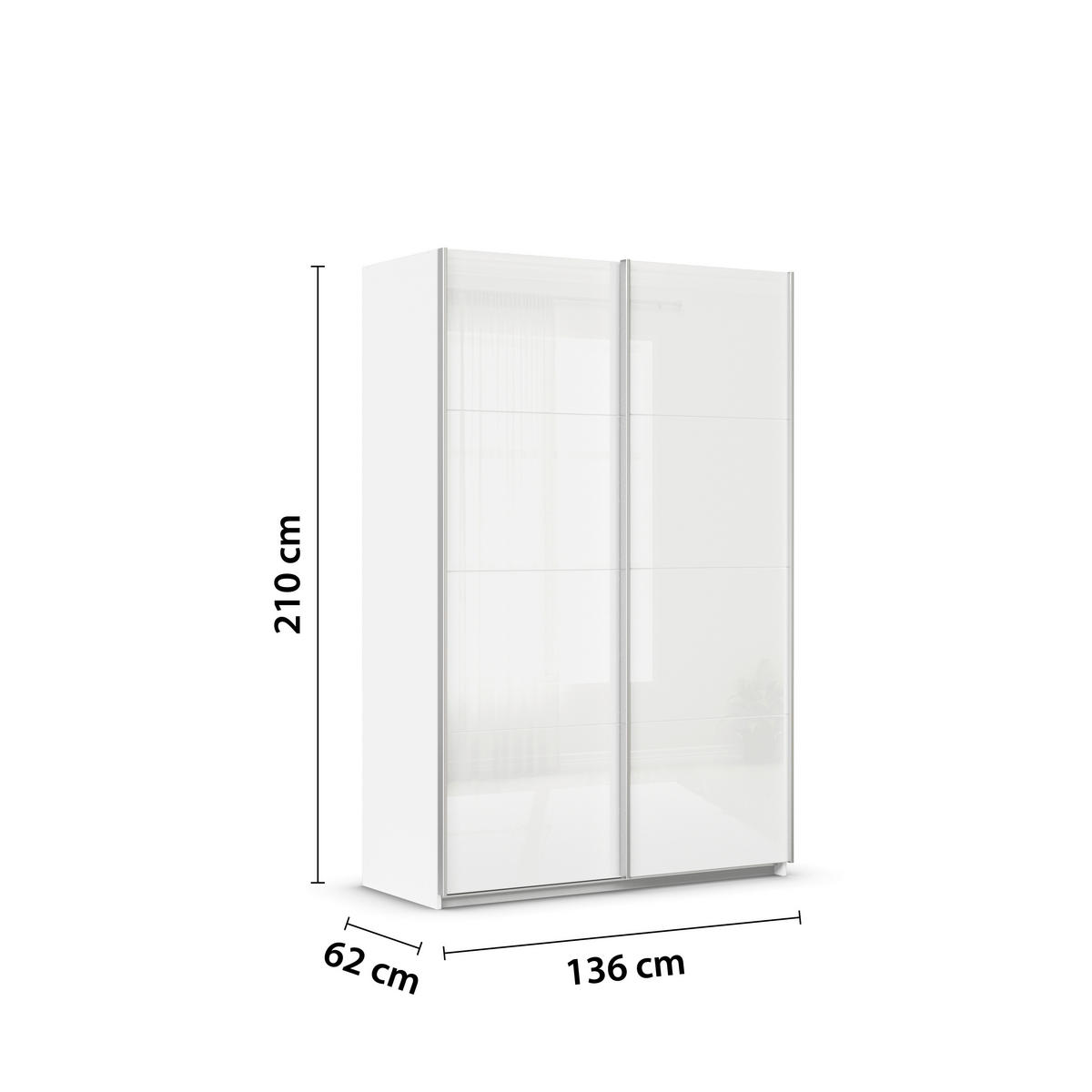 SCHWEBETÜRENSCHRANK  in Weiß  - Alufarben/Weiß, KONVENTIONELL, Glas/Holzwerkstoff (136/210/62cm) - Xora