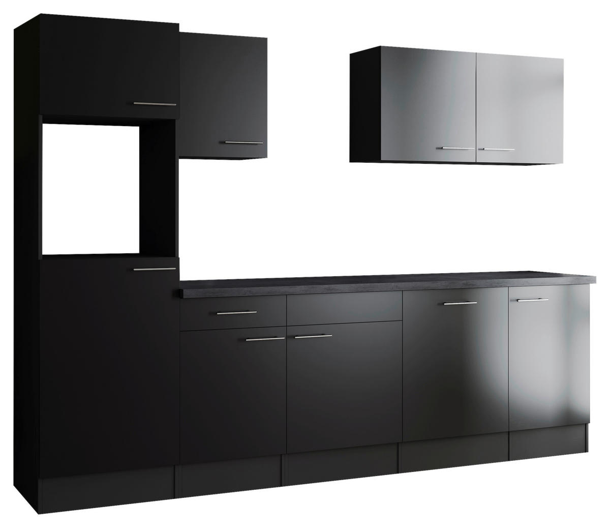 KONYHABLOKK GÉPEK NÉLKÜL  - fekete/ezüstszínű, Design, faalapú anyag/fém (280cm) - Respekta