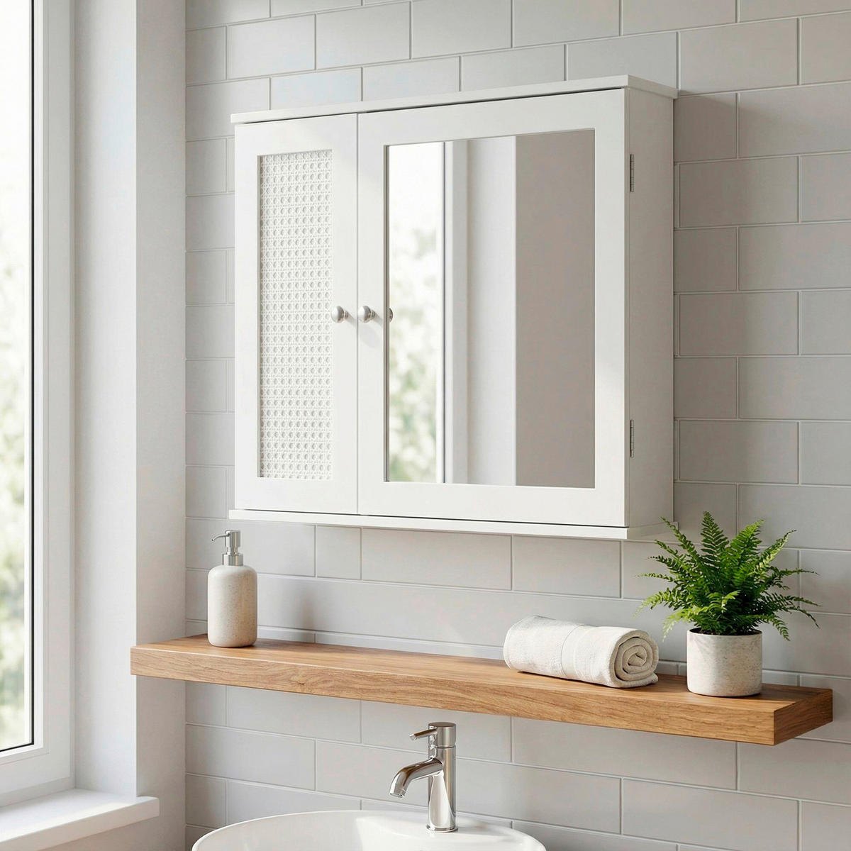 SPIEGELSCHRANK 60/50/15 cm  - Silberfarben/Weiß, Design, Glas/Holzwerkstoff (60/50/15cm) - Livetastic