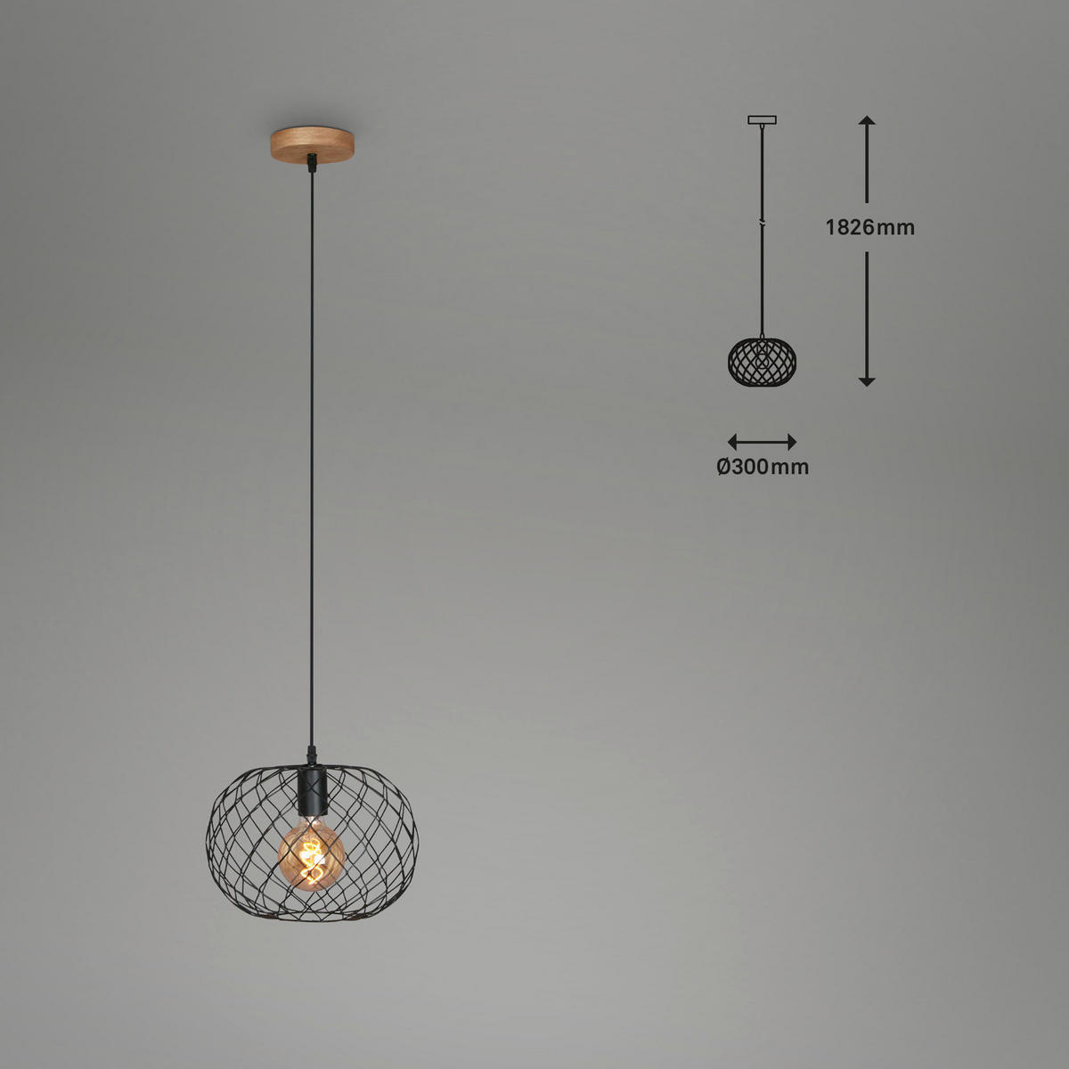 VISIACE SVIETIDLO,   - čierna, Design, kov/drevo (30/149cm)