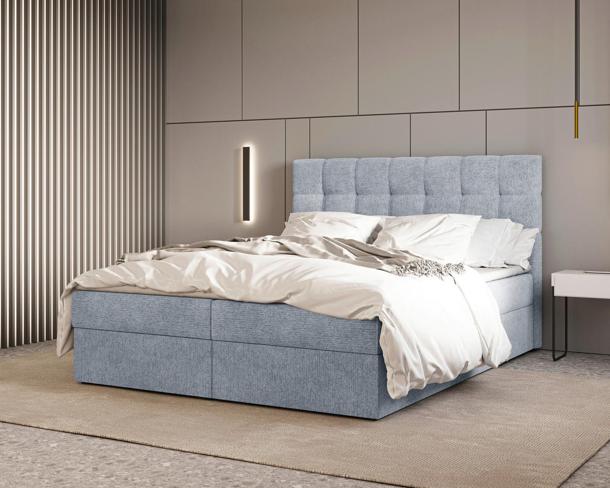 BOXBETT 140/200 cm,  in Blau, Bettkasten, Topper,  - Blau/Schwarz, MODERN, Holz/Kunststoff (140/200cm) - MID.YOU