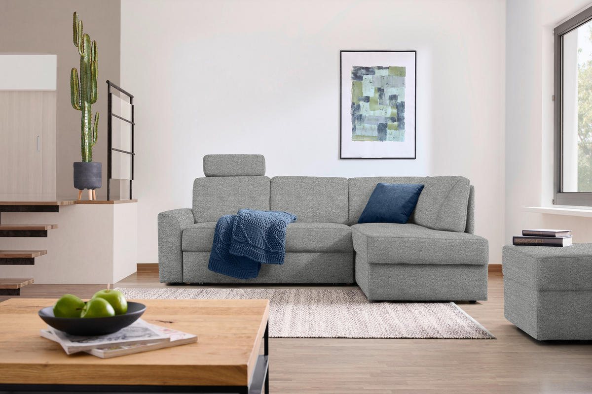 WOHNLANDSCHAFT  in Webstoff Hellgrau  - Hellgrau/Schwarz, KONVENTIONELL, Kunststoff/Textil (224/165cm) - Xora