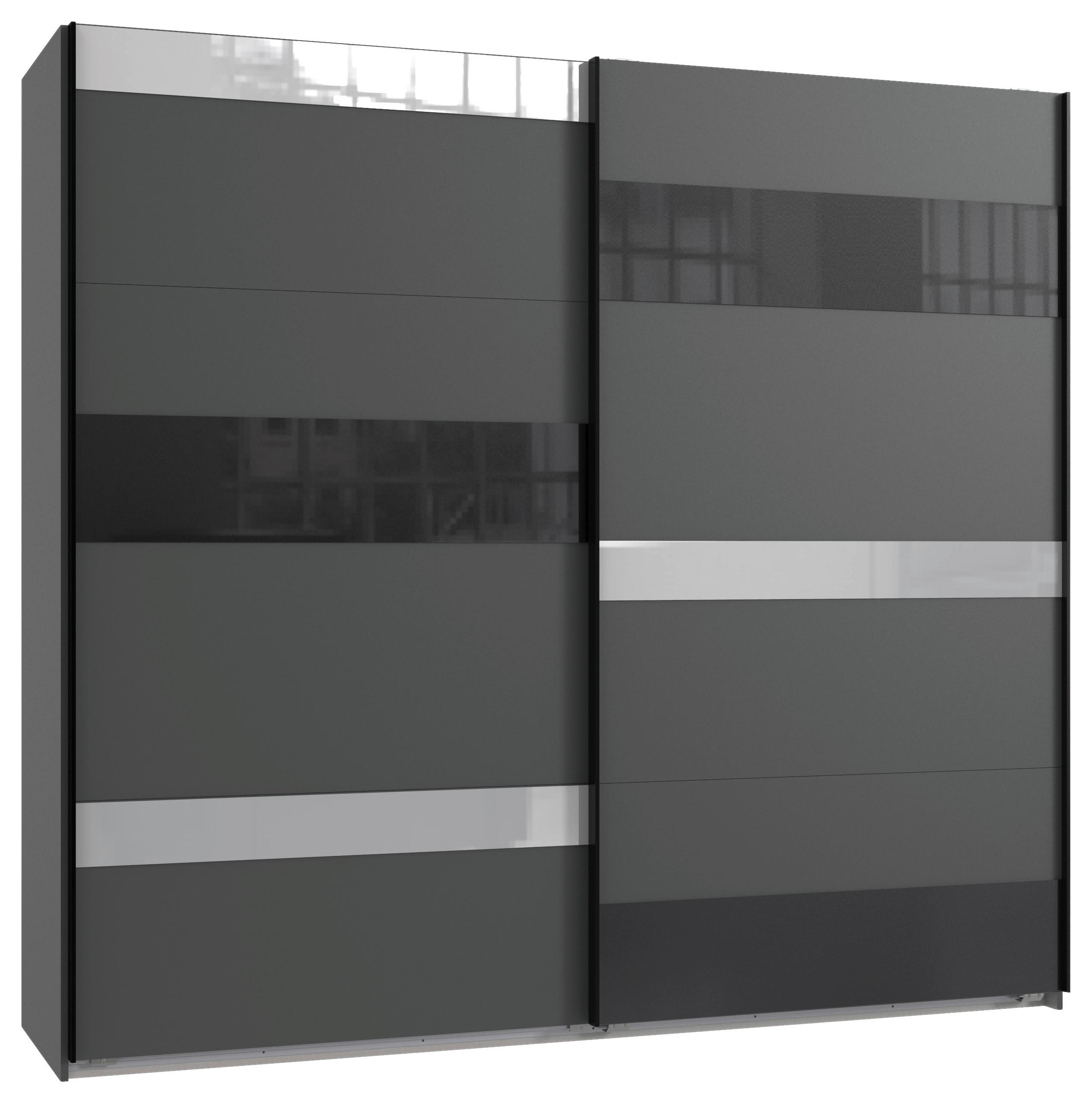 GARDEROB MED SKJUTDÖRRAR 225/210/65 cm 2-dörrar - ljusgrå/grafitfärgad, Klassisk, metall/trämaterial (225/210/65cm)