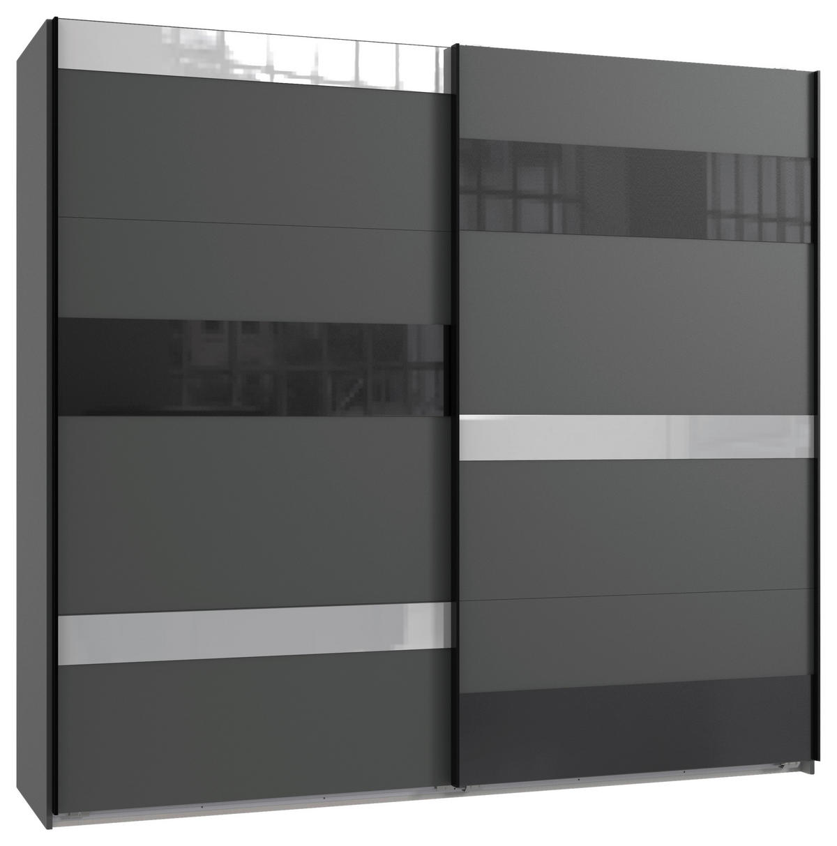 GARDEROB MED SKJUTDÖRRAR 225/210/65 cm 2-dörrar - ljusgrå/grafitfärgad, Klassisk, metall/trämaterial (225/210/65cm)