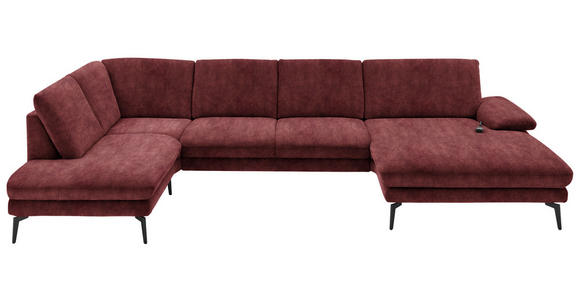 WOHNLANDSCHAFT in Velours Weinrot - Weinrot/Schwarz, Design, Textil/Metall (208/344/180cm) - Dieter Knoll