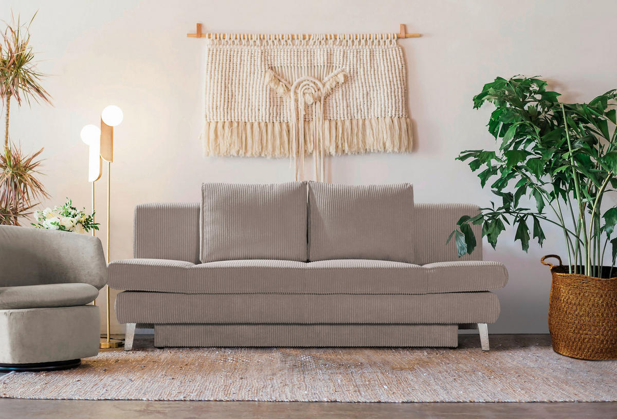 SCHLAFSOFA in Cord Beige  - Chromfarben/Beige, Design, Textil/Metall (200/85/90cm) - Xora