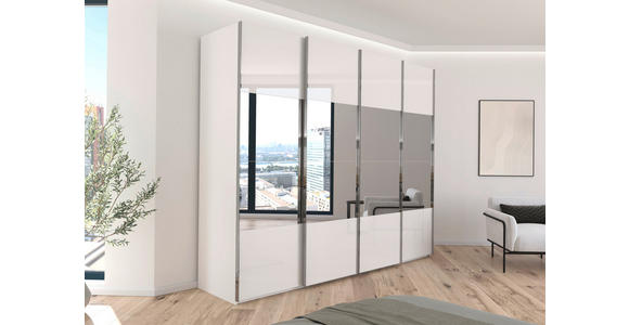 SCHWEBETÜRENSCHRANK  in Weiß  - Chromfarben/Weiß, Design, Glas/Holzwerkstoff (271/235/68cm) - Novel