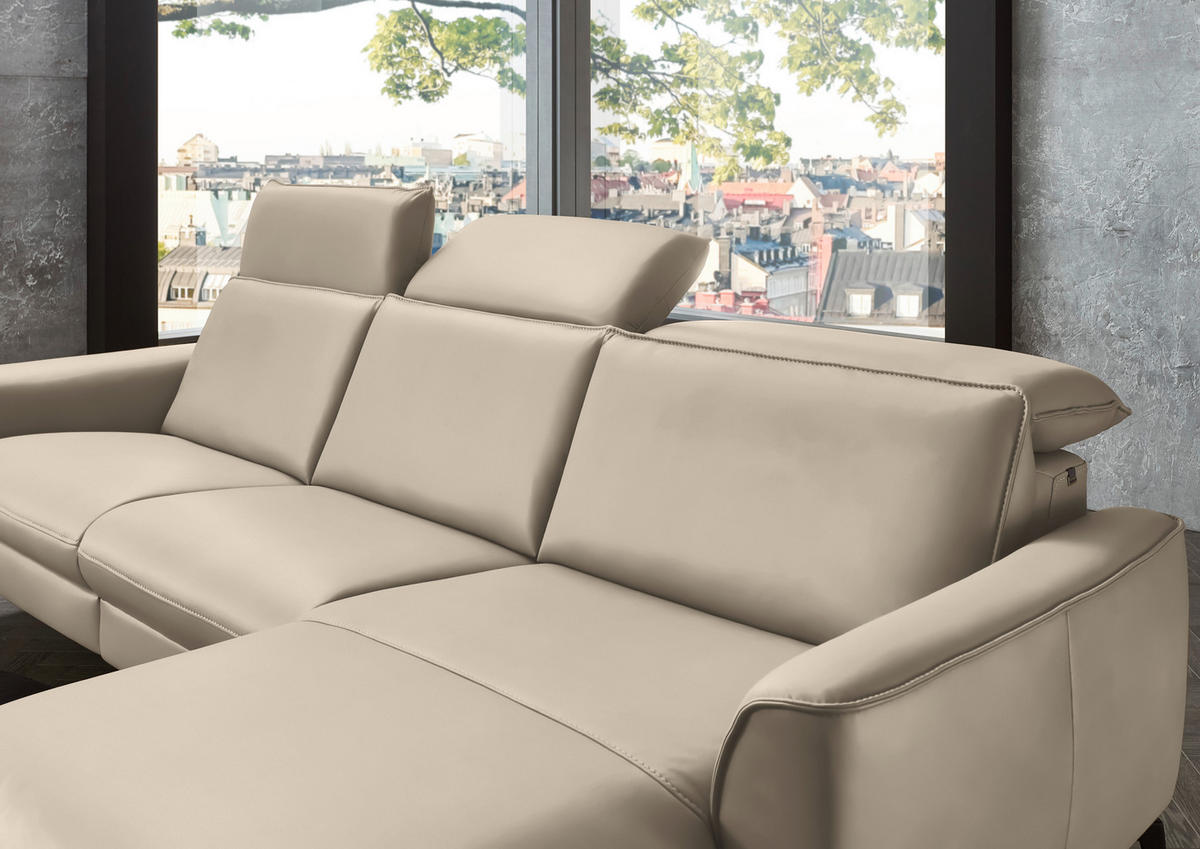 ECKSOFA in Echtleder Ecru  - Ecru/Schwarz, Natur, Leder/Metall (281/168cm) - Valdera