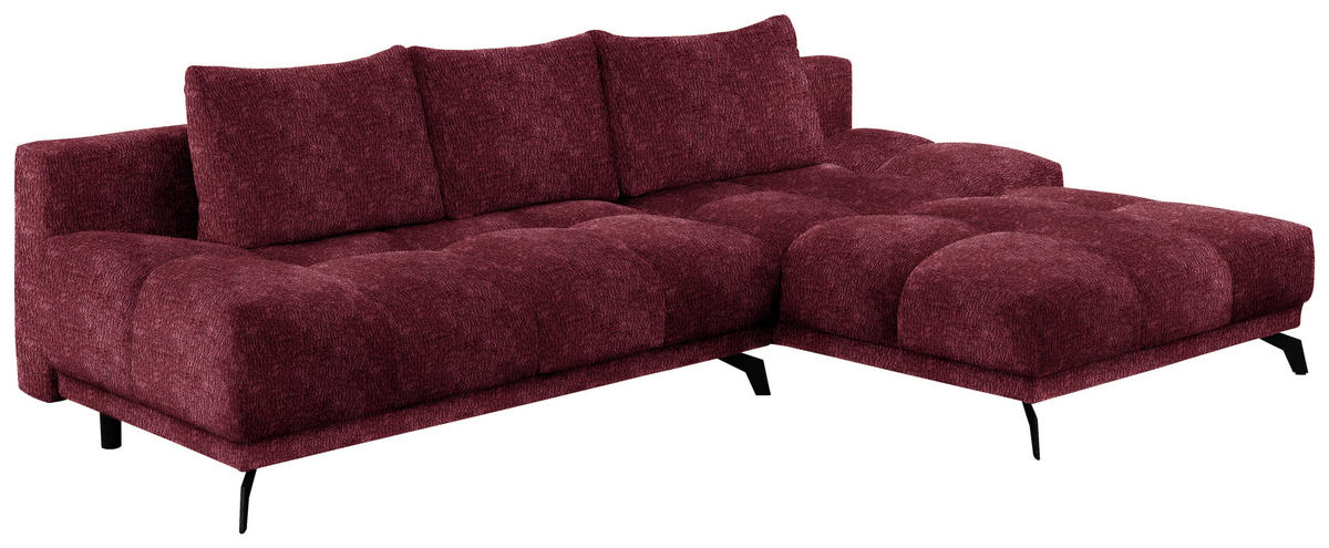 ECKSOFA in Chenille Dunkelrot  - Schwarz/Dunkelrot, Modern, Textil/Metall (290/182cm) - Hom`in