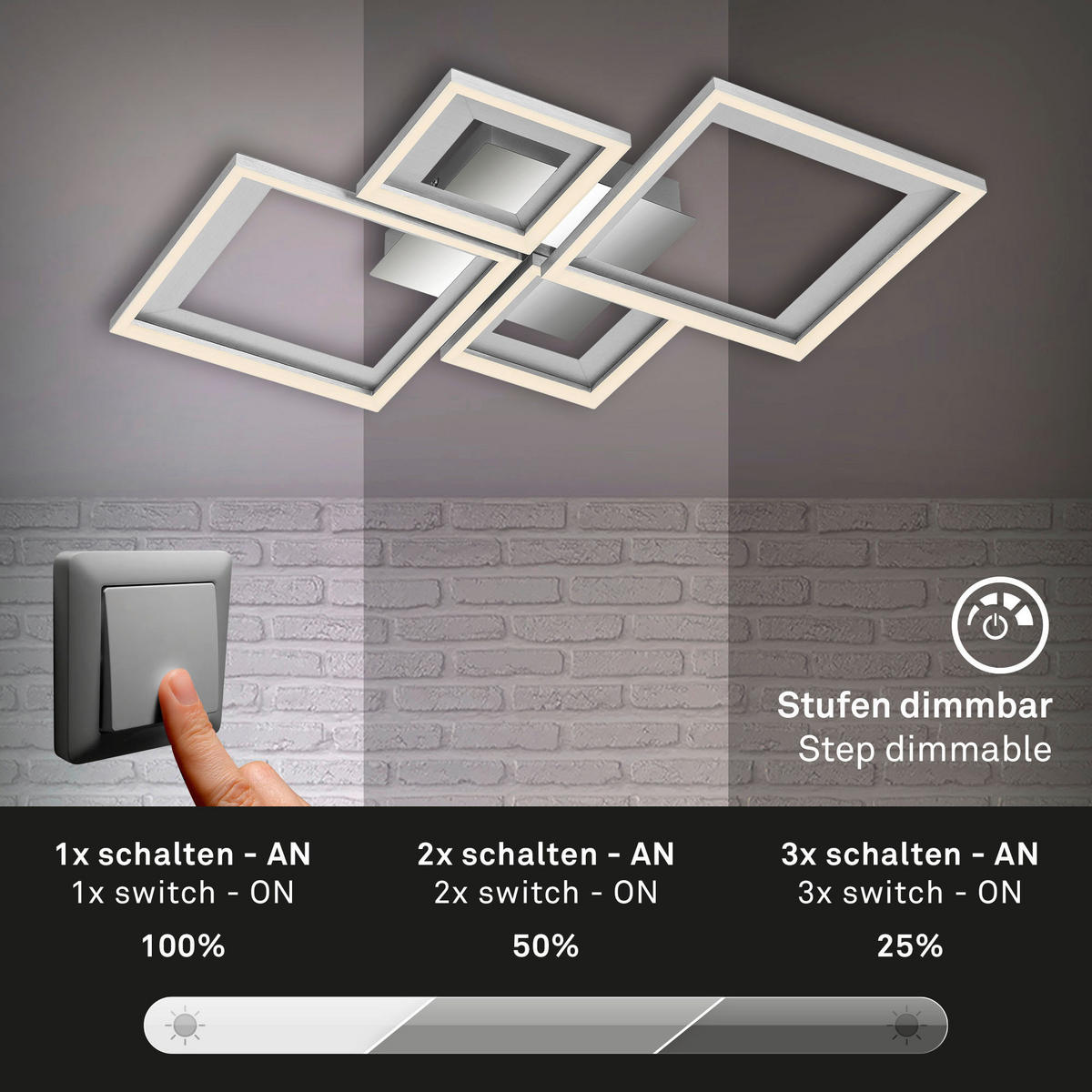 LED MENNYEZETI LÁMPA - krómszínű/alumíniumszínű, Basics, műanyag/fa (53/53/8cm)