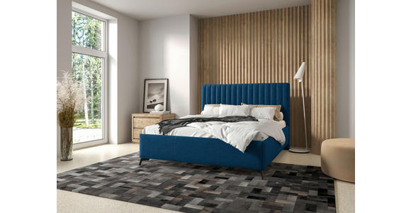 POLSTERBETT gepolstertes Kopfteil, Lattenrost, Bettkasten Dunkelblau 180/200 cm - Schwarz/Dunkelblau, KONVENTIONELL, Holz/Textil (180/200cm) - Hom`in