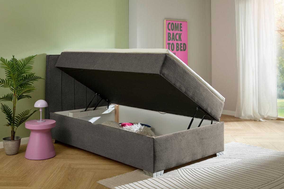 BOXBETT 120/200 cm  in Dunkelgrau  - Chromfarben/Dunkelgrau, Trend, Kunststoff/Textil (120/200cm) - Boxxx