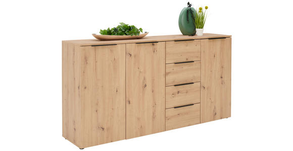 SIDEBOARD  181.5/92.9/42 cm 4 Schublade(n)  - Eichefarben/Schwarz, KONVENTIONELL, Holzwerkstoff/Metall (181.5/92.9/42cm) - Xora