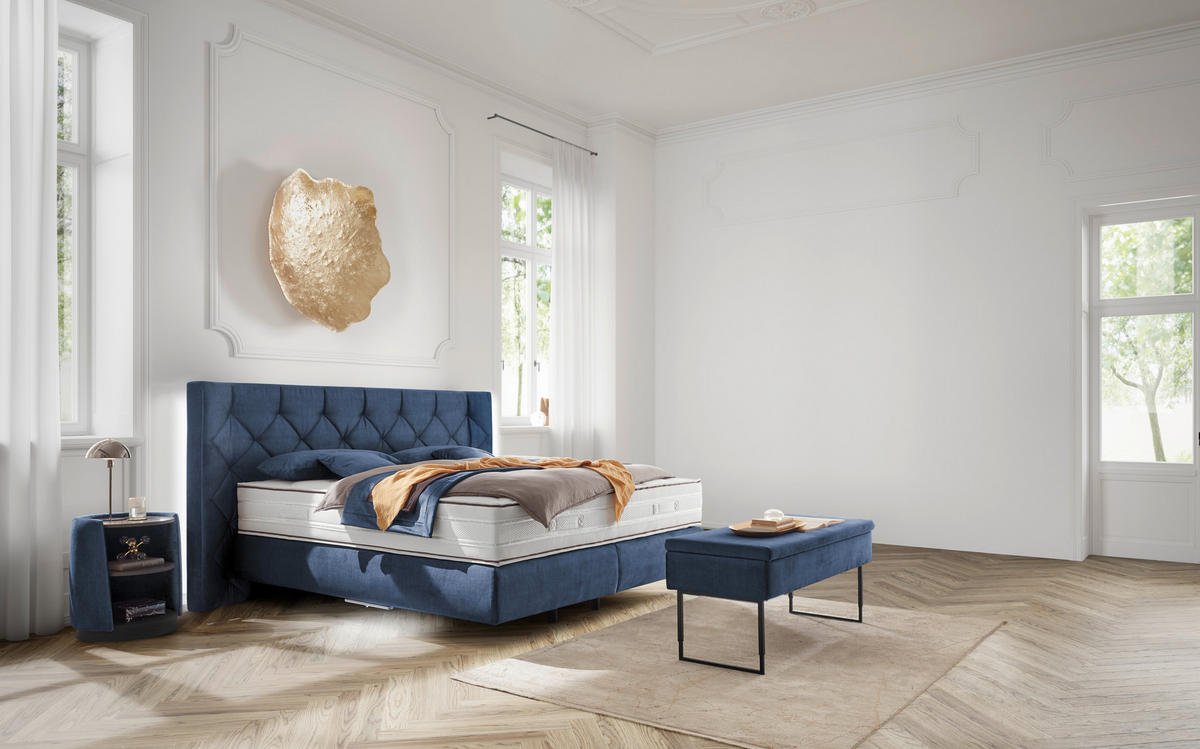 BOXSPRINGBETT 200/200 cm  in Blau  - Blau/Schwarz, KONVENTIONELL, Holz/Holzwerkstoff (200/200cm) - Dieter Knoll