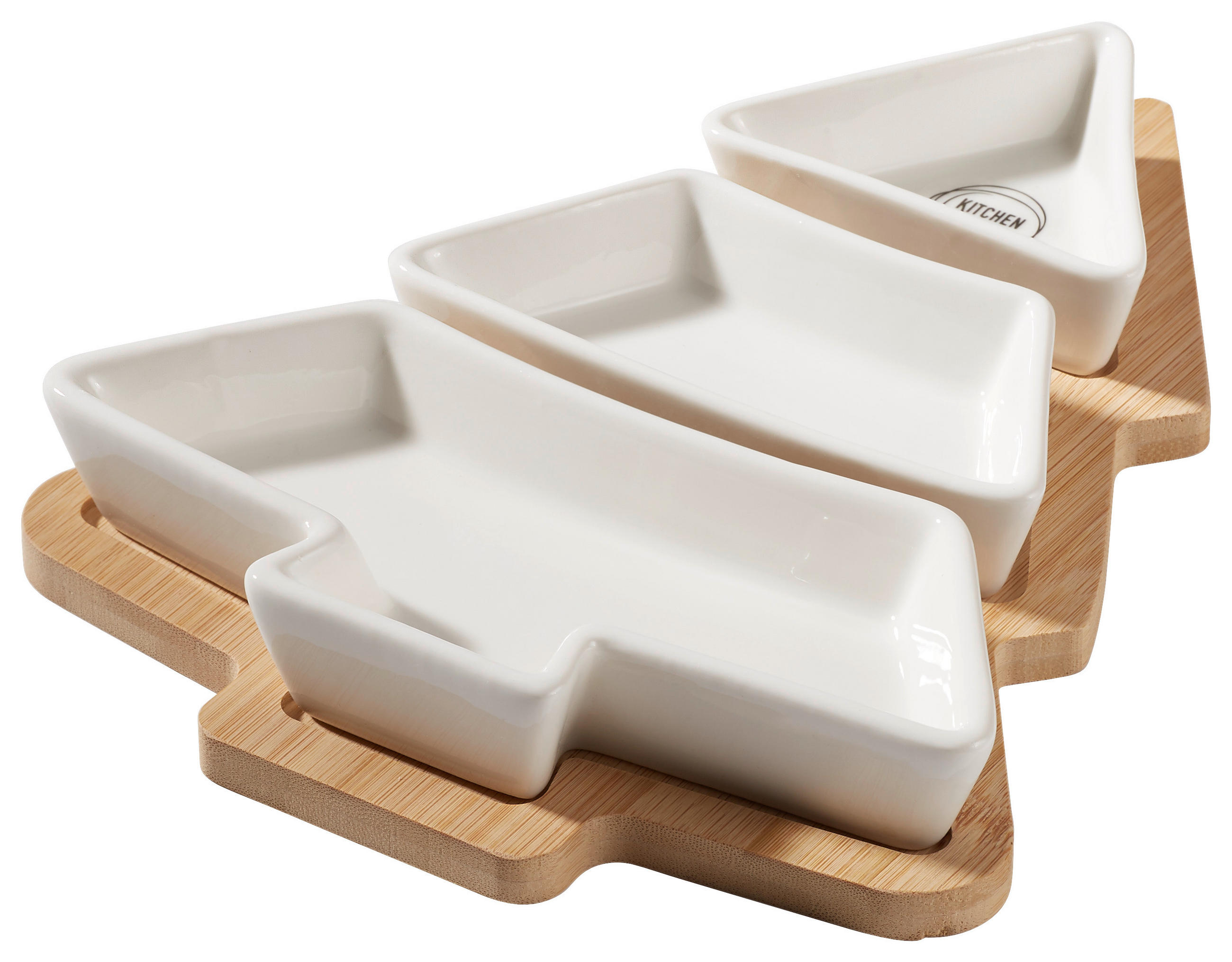 Set Boluri Pentru Sos  - alb/culoare natur, Trend, ceramică/lemn (27,50/20,50/3,80cm) - X-Mas