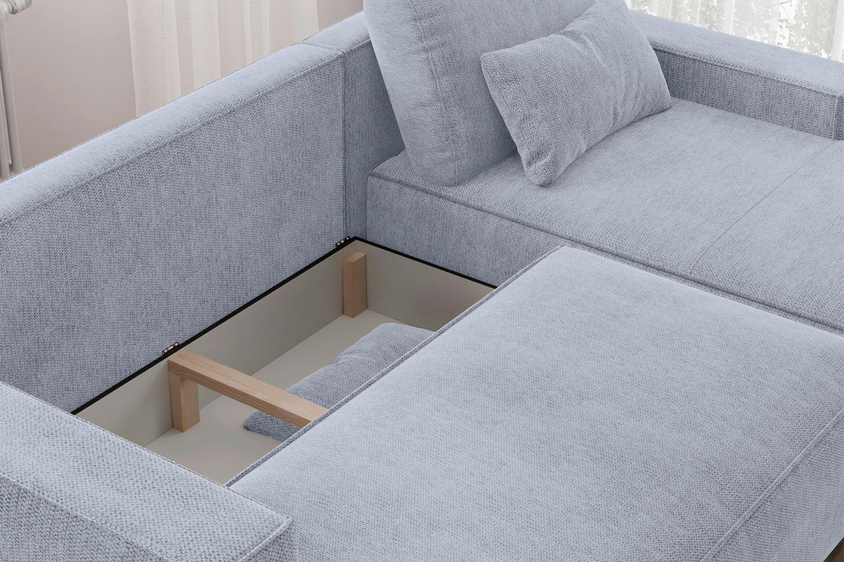 ECKSCHLAFSOFA  mit seitenverkehrt erhältlich, Rücken echt Chenille Hellblau  - Schwarz/Hellblau, MODERN, Kunststoff/Textil (247/154cm) - Livetastic