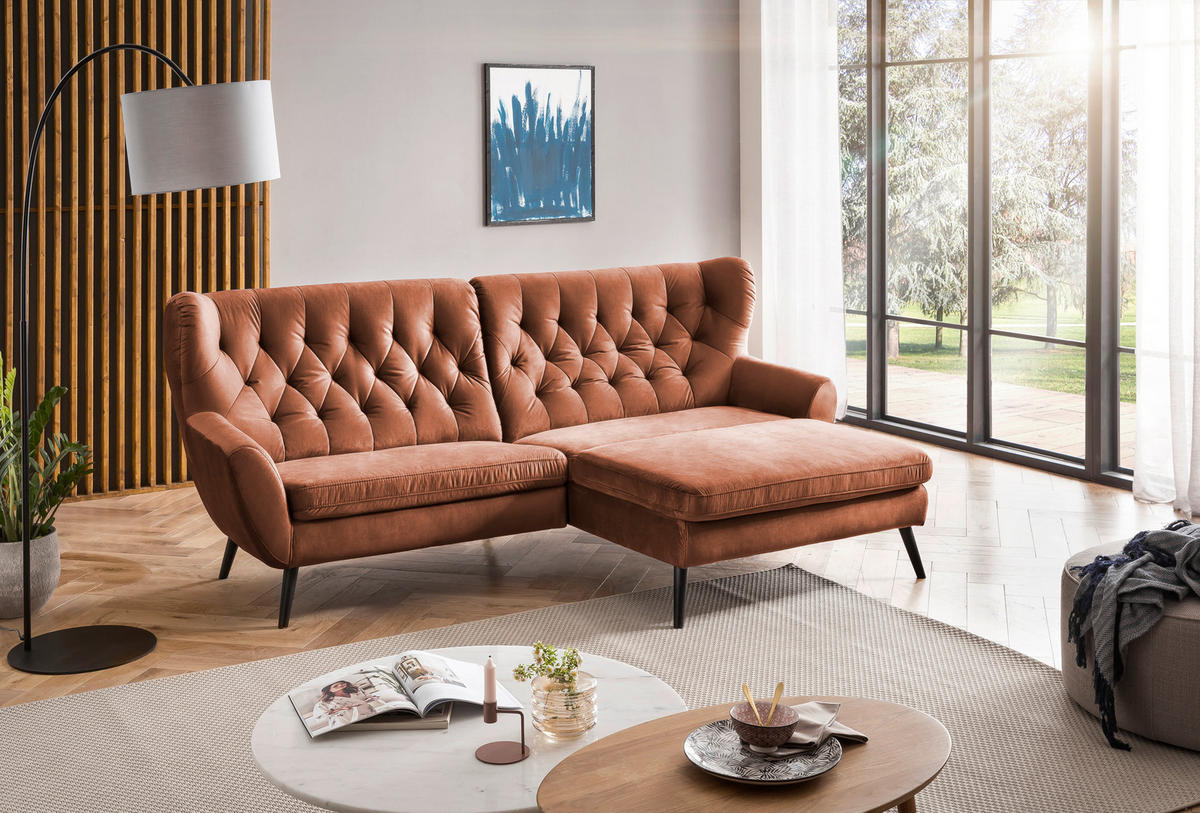ECKSOFA in Mikrofaser Kupferfarben  - Schwarz/Kupferfarben, Design, Holz/Textil (237/165cm) - Stylife