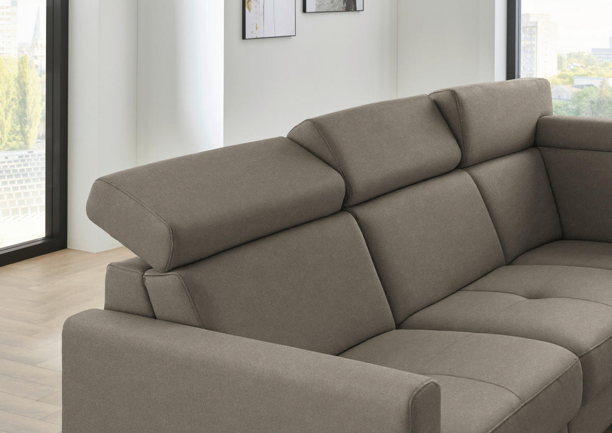 ECKSOFA Flachgewebe Graubraun  - Graubraun/Schwarz, Konventionell, Textil/Metall (276/214cm) - Beldomo System