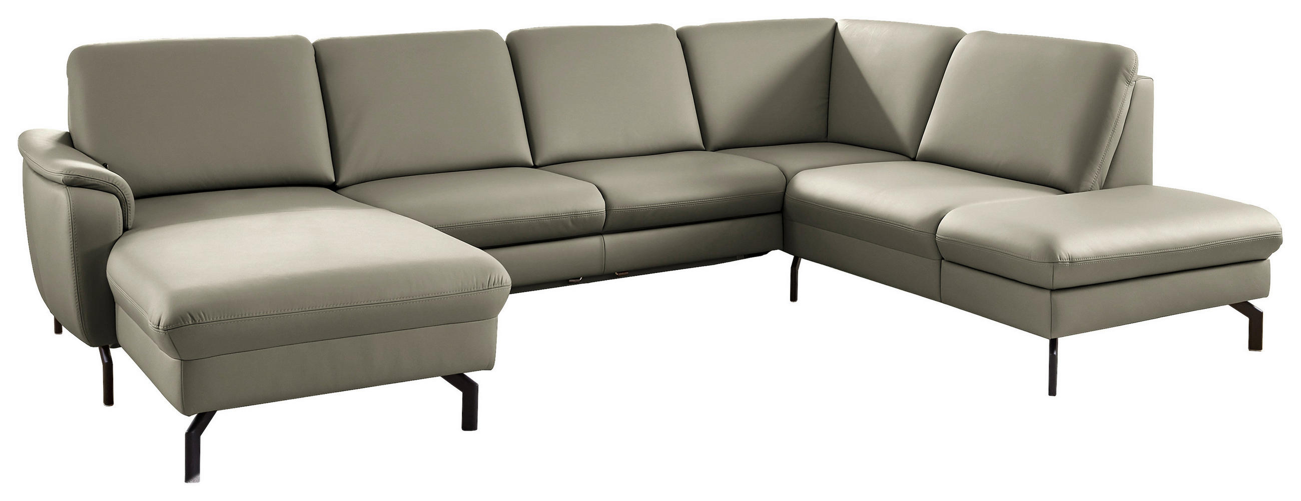 WOHNLANDSCHAFT Echtleder Platinfarben  - Platinfarben/Schwarz, Konventionell, Leder/Metall (168/306/224cm) - Beldomo Premium