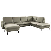 WOHNLANDSCHAFT Echtleder Platinfarben  - Platinfarben/Schwarz, Konventionell, Leder/Metall (168/306/224cm) - Beldomo Premium