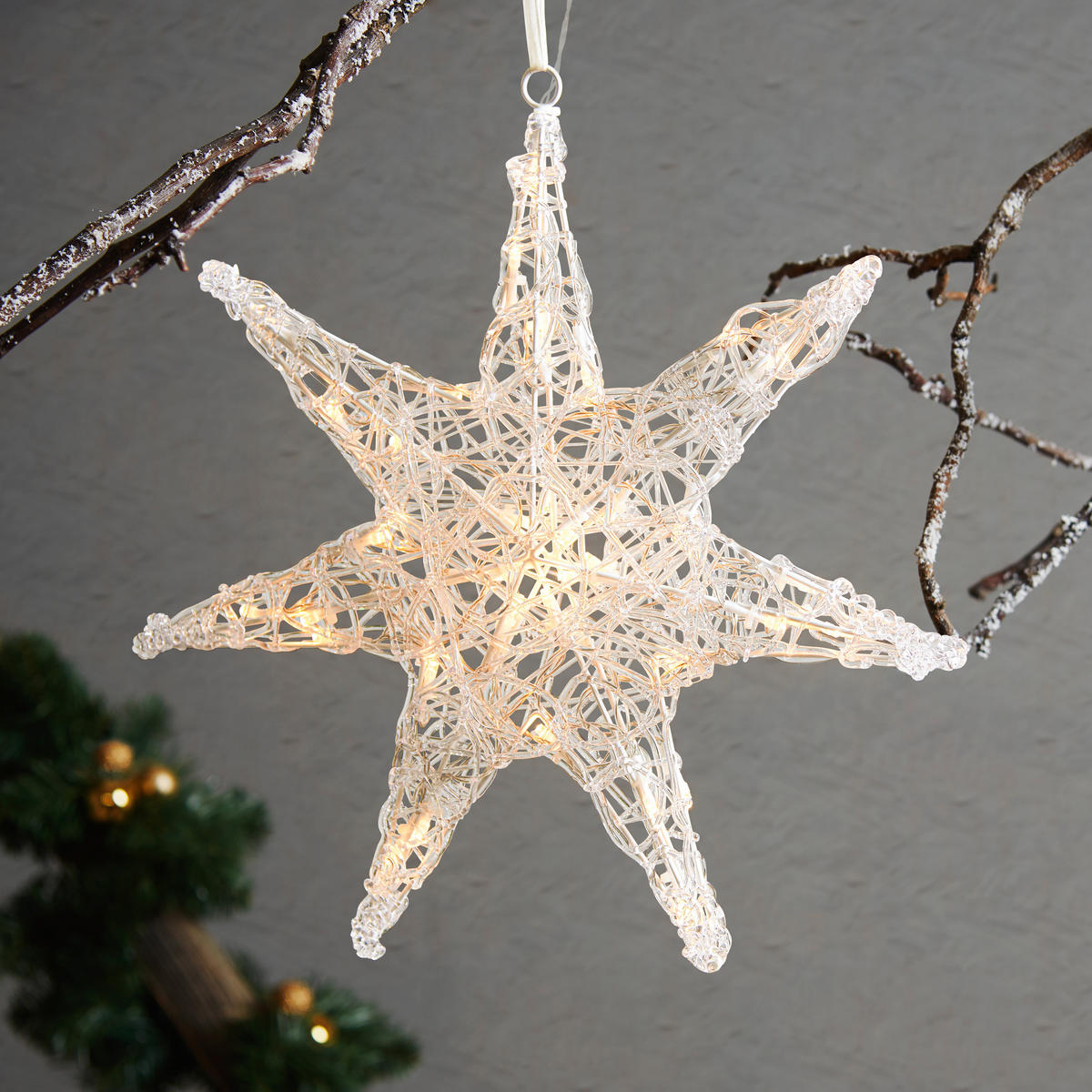 DEKORAČNÁ HVIEZDA - číra/biela, Lifestyle, kov/plast (40qm) - X-Mas