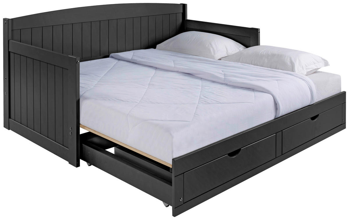 AUSZIEHBETT 90/200 cm Schwarz  - Schwarz/Naturfarben, Romantik / Landhaus, Holz/Kunststoff (90/200cm) - MID.YOU