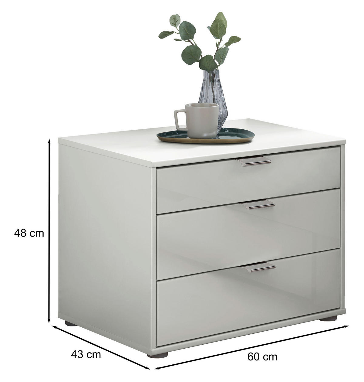 NACHTKÄSTCHEN 60/48/43 cm  in Weiß  - Chromfarben/Schwarz, KONVENTIONELL, Glas/Holzwerkstoff (60/48/43cm) - Dieter Knoll