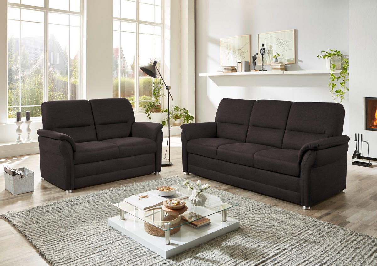 SITZGARNITUR Mikrofaser Dunkelgrau  - Dunkelgrau/Alufarben, KONVENTIONELL, Textil/Metall (192/96/89cm) - Beldomo Comfort