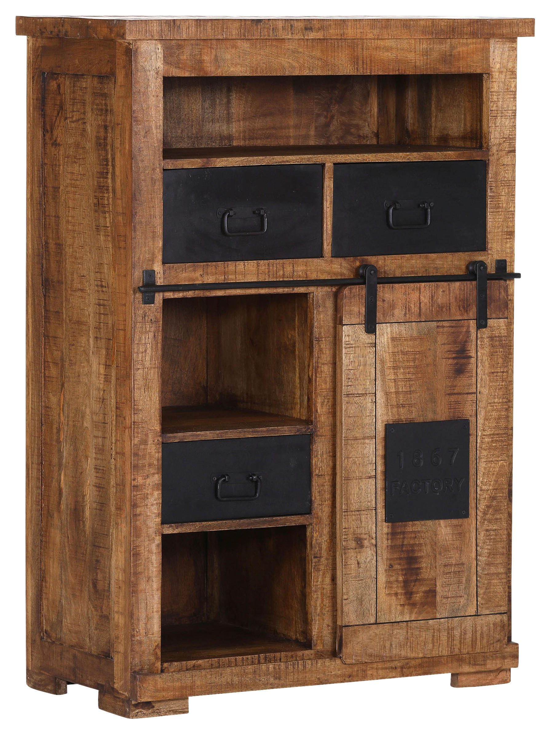 Landscape Highboard Natur, Schwarz 90x130x45 cm