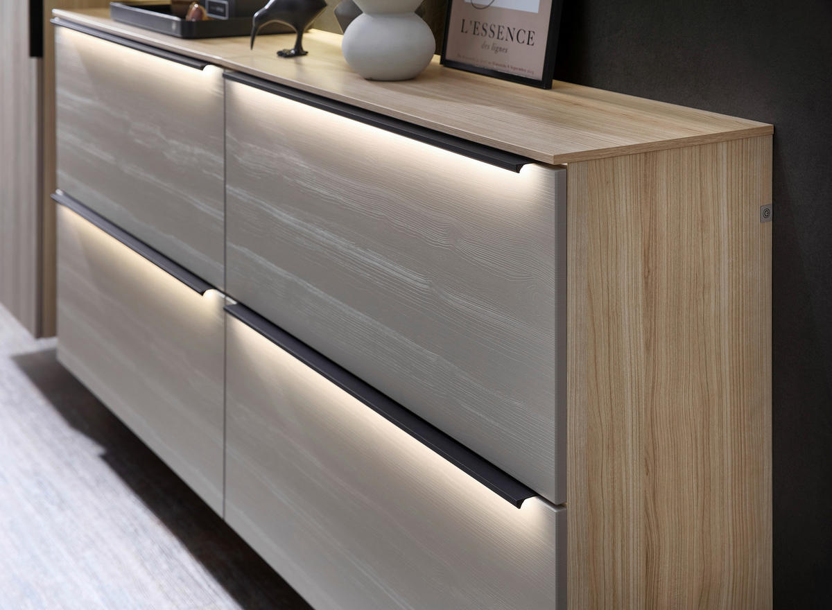 GARDEROBE 5-teilig  in 327/195/37 cm  - Eichefarben/Grau, Design, Glas/Holzwerkstoff (327/195/37cm) - Voleo