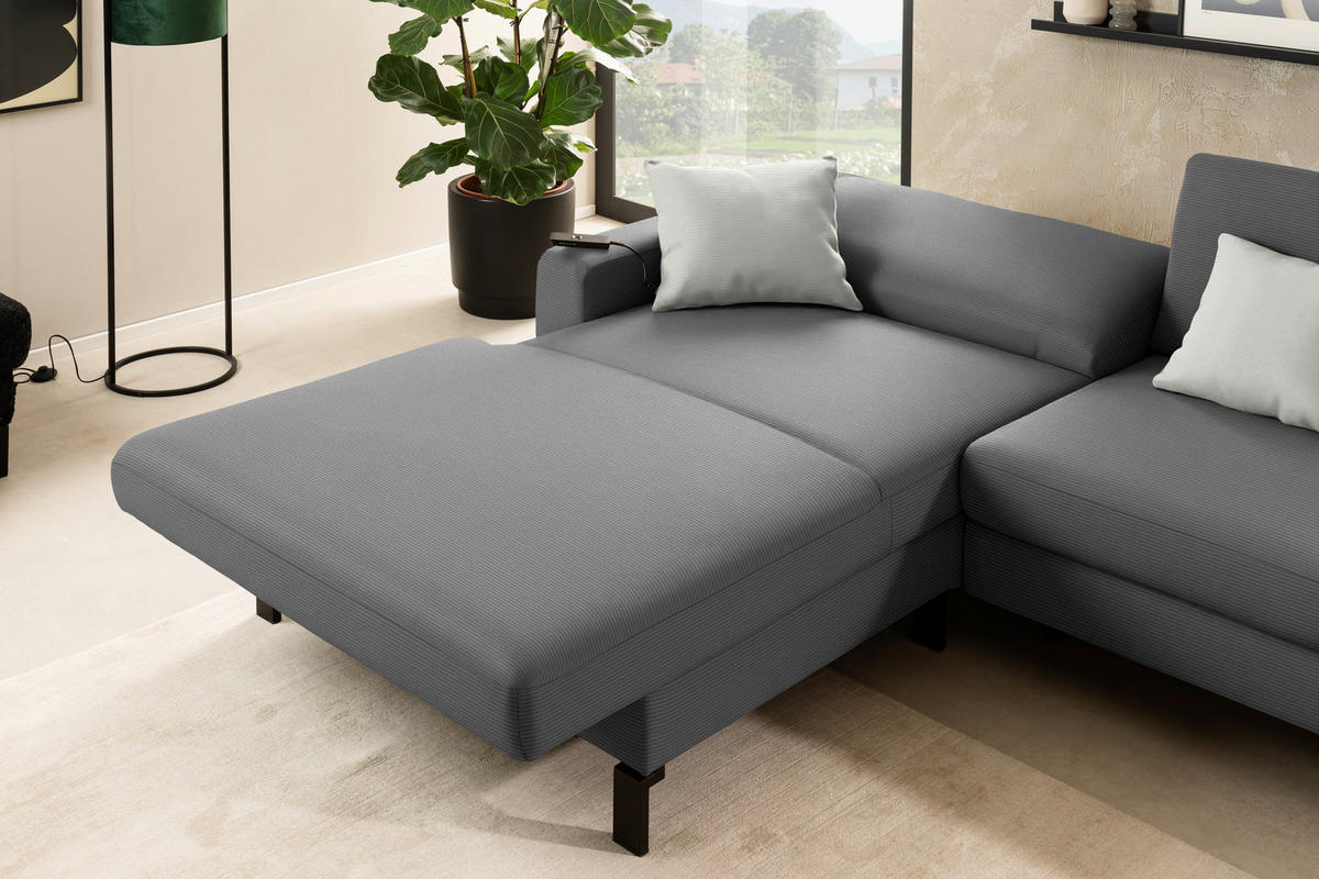 ECKSOFA Cord Grau  - Schwarz/Grau, Design, Textil/Metall (185/298cm) - Pure Home Lifestyle