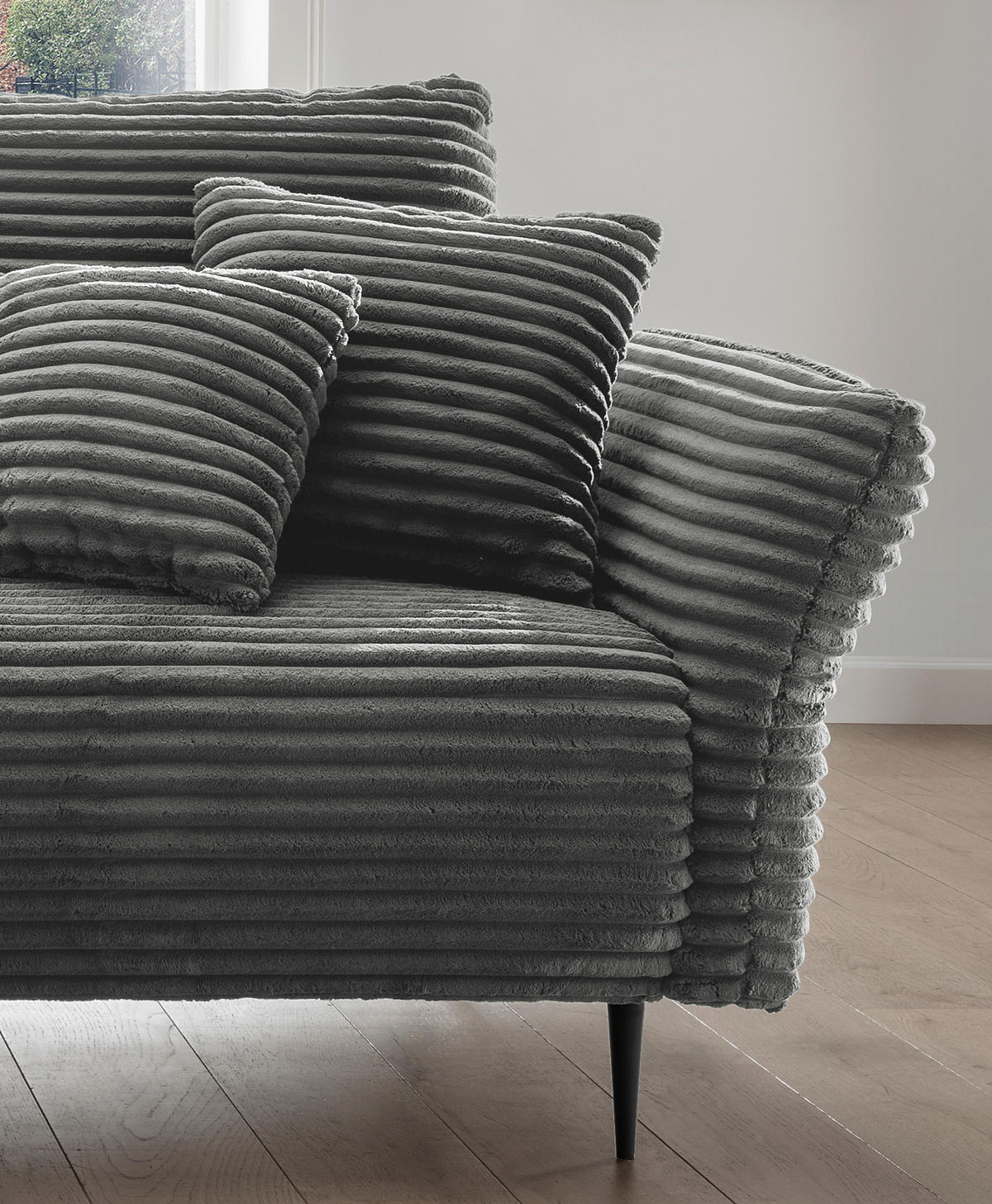 ECKSOFA in Cord Anthrazit  - Anthrazit/Schwarz, Design, Textil/Metall (178/264-302cm) - Livetastic