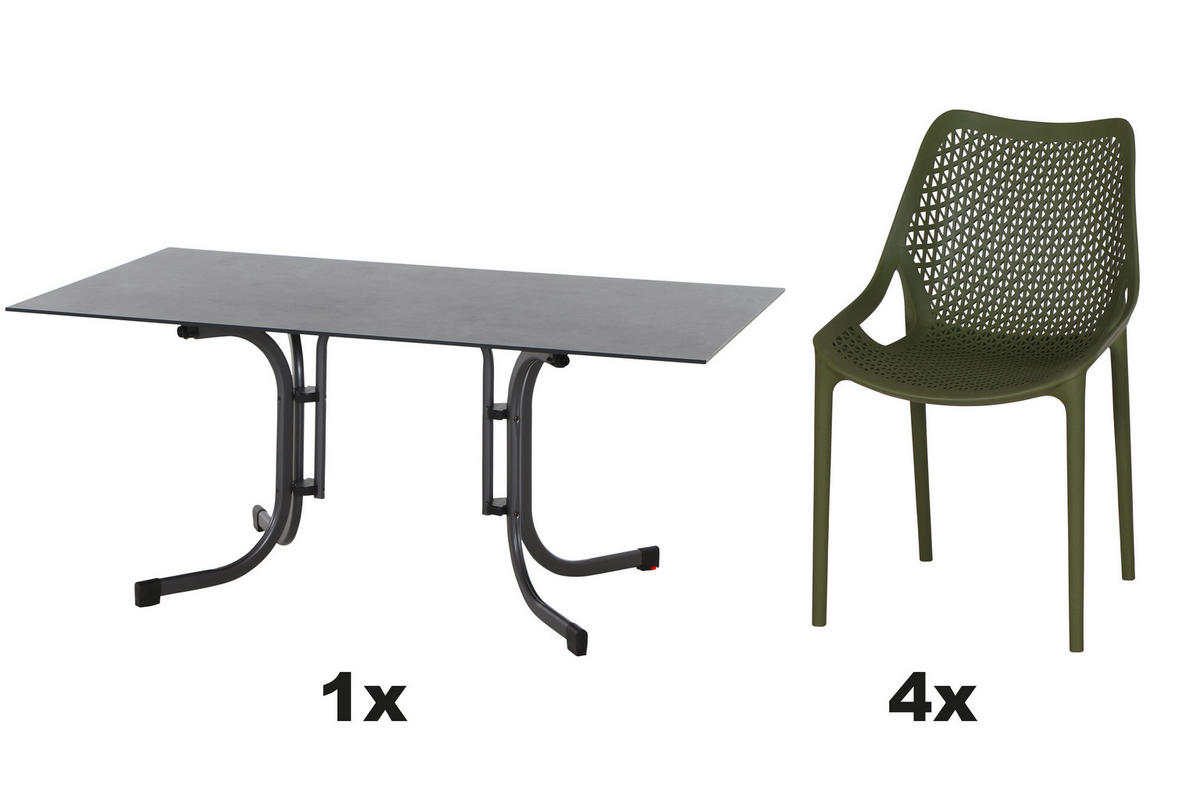 GARTENGARNITUR 4-teilig Stahl  - Anthrazit/Grün, Basics, Kunststoff/Metall (90/81/160cm) - Siena Garden
