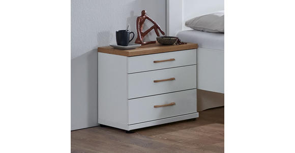 NACHTSCHRANK  - Eiche Bianco/Silberfarben, KONVENTIONELL, Holzwerkstoff/Metall (50/52/36cm) - Venda