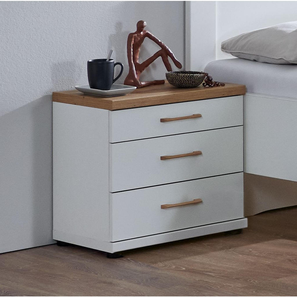 Thumbnail - Venda Nachtschrank, Weiß, Eiche Bianco, Metall, 3 Schubladen, 52x36x50 cm, Goldenes M, Made in Germany, DIN EN ISO 9001,...