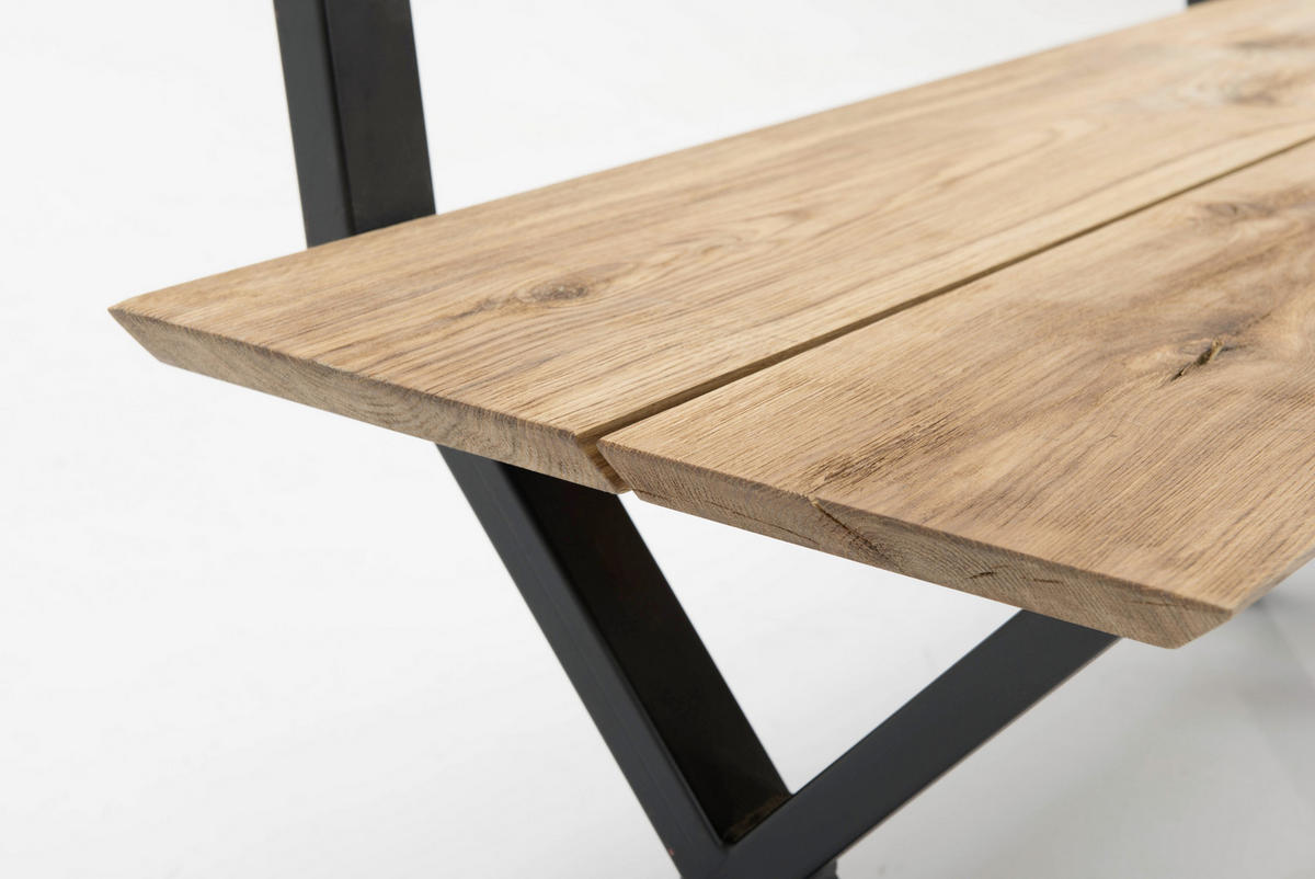 SITTBÄNK i trä, metall svart, ekfärgad  - svart/ekfärgad, Klassisk, metall/trä (300cm) - Welnova