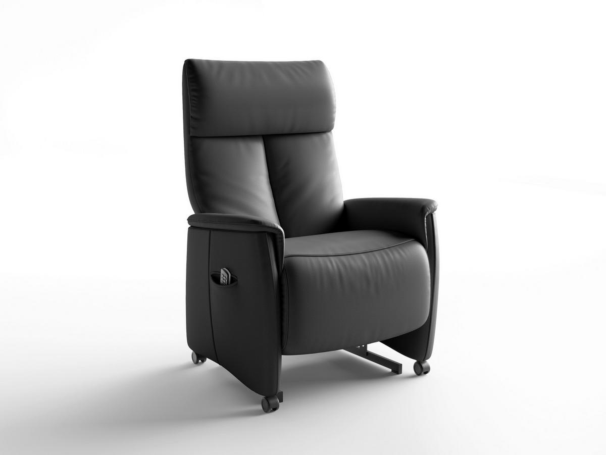 RELAXSESSEL TV CREMONA COMFORT E S1 Echtleder Kopfteilverstellung, Fußteilverstellung, Rücken echt    - Schwarz, Basics, Leder/Kunststoff (76/110/84cm) - Sit & More