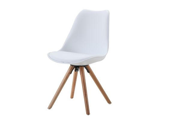 Schalenstuhl Levi Weiß Lederlook Echtholz Beine