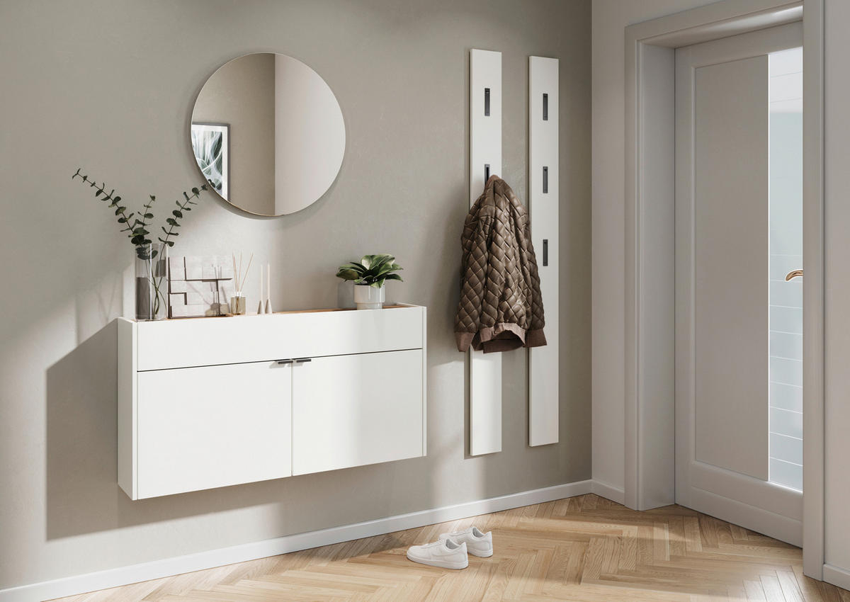 HÄNGESCHUHSCHRANK Weiß, Eichefarben  - Eichefarben/Schwarz, Design, Holzwerkstoff/Metall (110/57/22cm)
