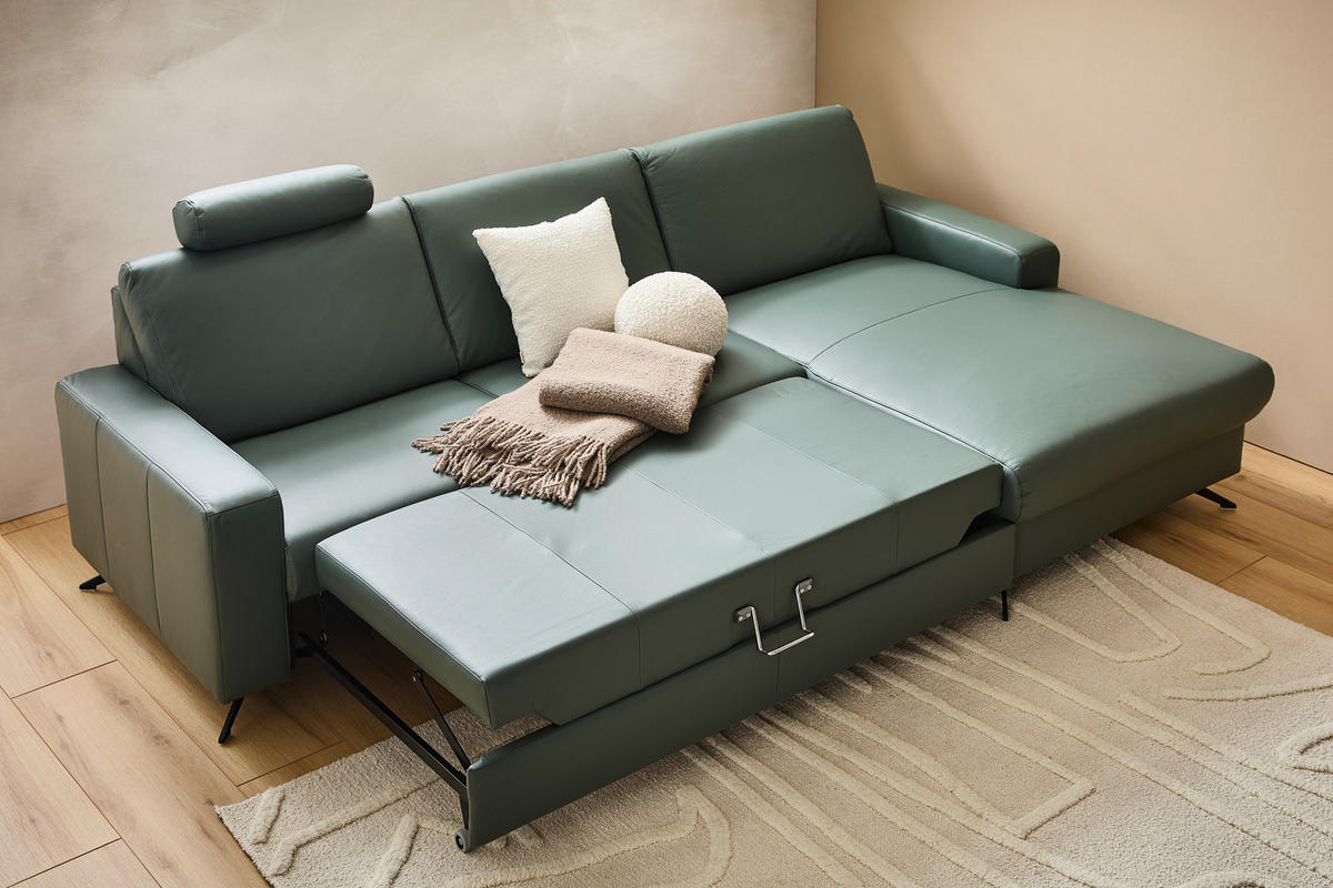 ECKSOFA Beldomo premium Opal Echtleder  - Opal/Schwarz, Design, Leder/Metall (267/165cm) - Beldomo Premium
