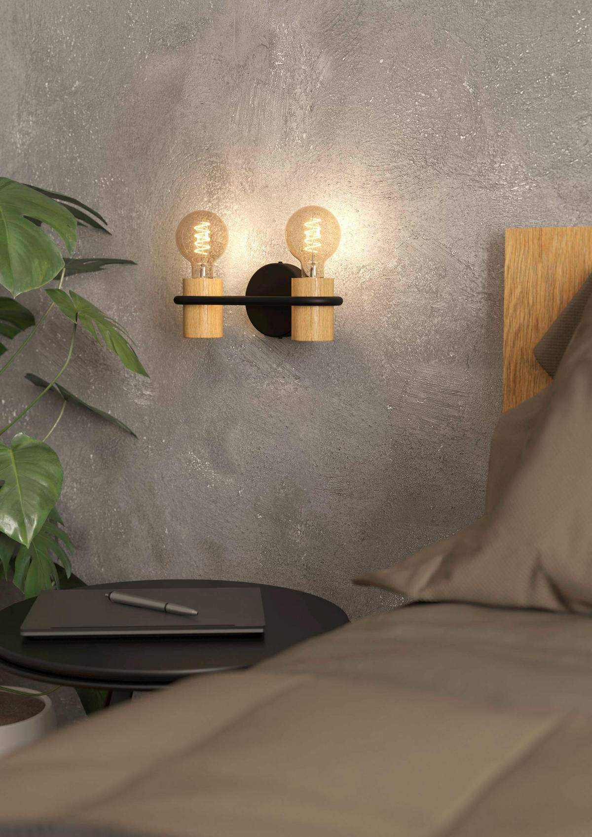 WANDLEUCHTE   - Schwarz/Braun, Natur, Holz/Metall (9/28,5/11,5cm) - Eglo