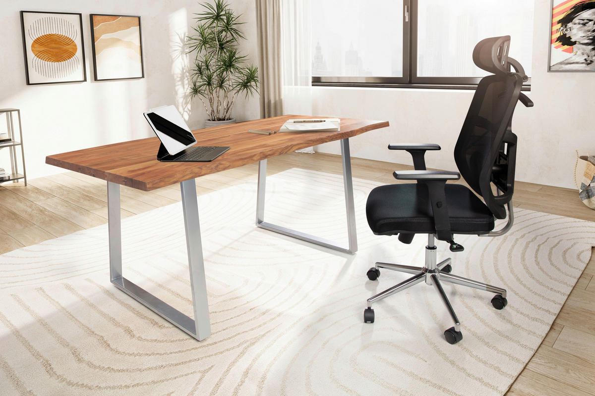 SCHREIBTISCH 120/60/76 cm  in Akaziefarben, Chromfarben  - Chromfarben/Akaziefarben, Modern, Holz/Metall (120/60/76cm) - MID.YOU