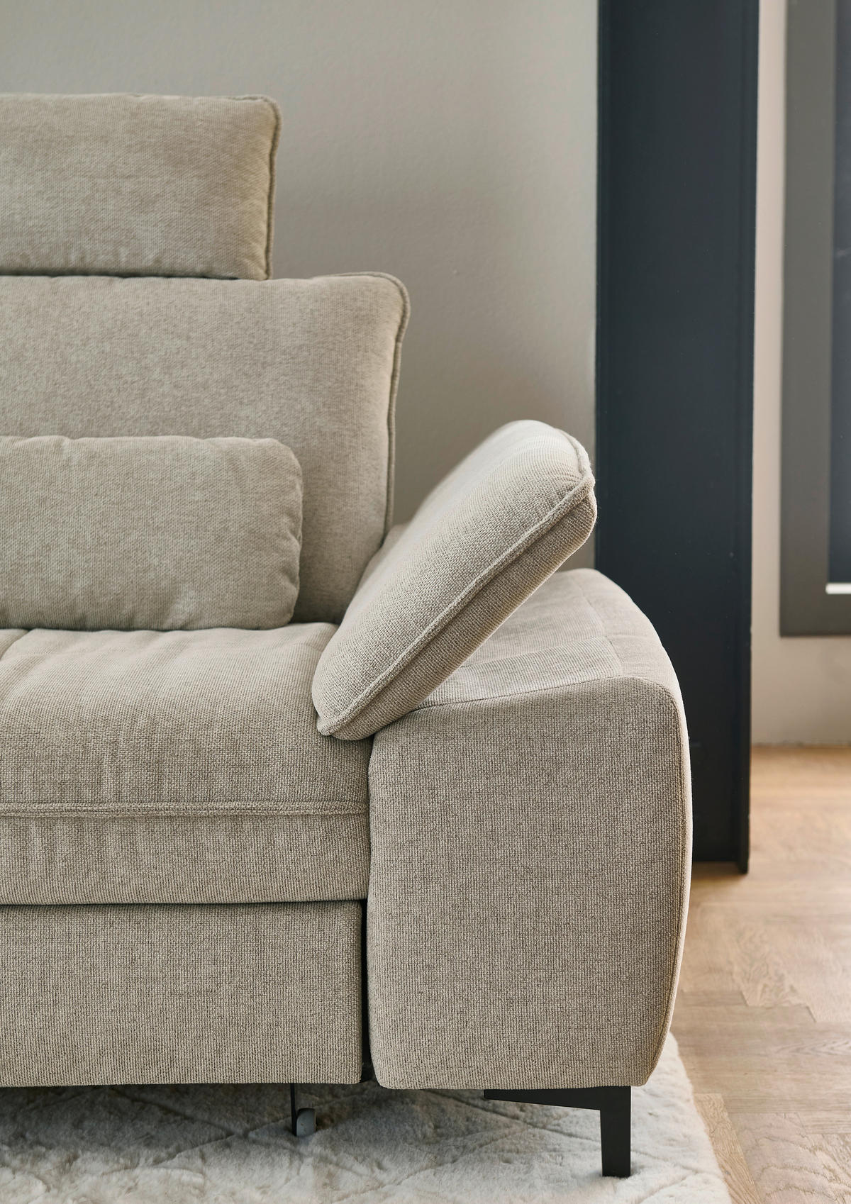 ECKSOFA  in Flachgewebe Sandfarben  214/308 cm  - Sandfarben/Schwarz, Design, Textil/Metall (214/308cm) - Beldomo Speed